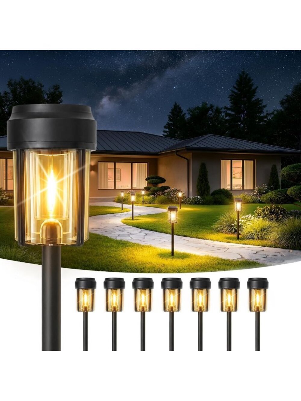 Solar Pathway Lights Outdoor, Unique Deisgn IP65 Waterproof Solar Powered Garden